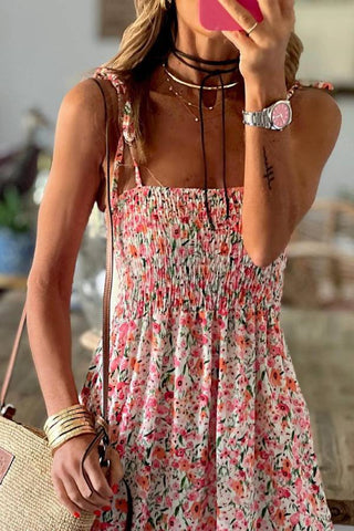 Smocked Floral Spaghetti Strap maxi Dress