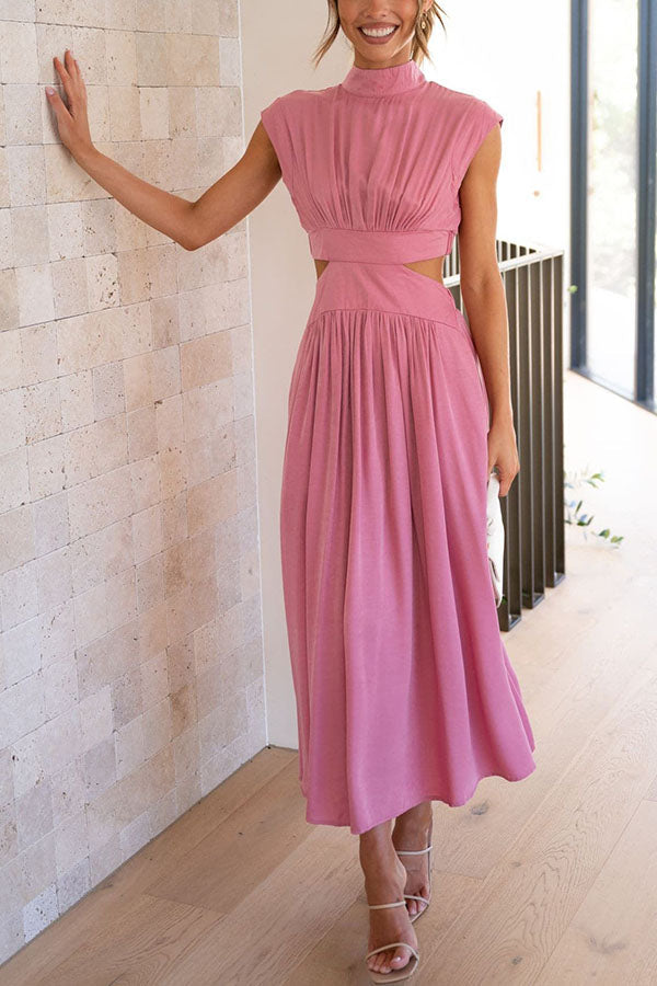 Cutout Waist Pocketed Vacation Midi Dress