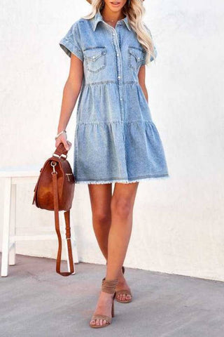 loose denim shirt sleeved mini dress