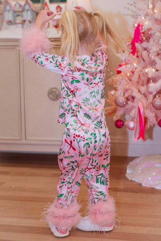 Christmas satin printed casual long sleeved long pants pajama set