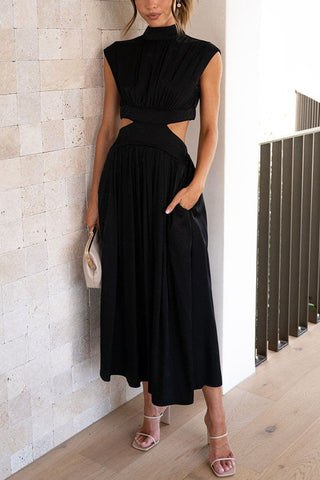 Cutout Waist Pocketed Vacation Midi Dress