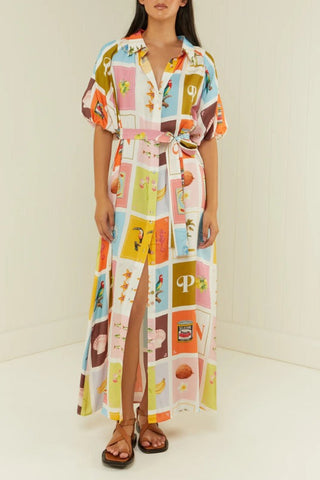 Special print linen shirt midi dress