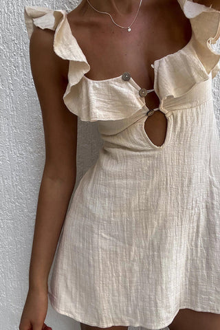 Linen Blend Ruffle Cut Out Resort Mini Dress