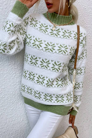 Snowflake Pattern Mock Neck Sweater