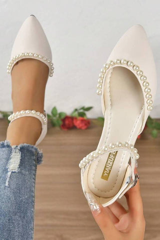 Pointed Toe Flat Pearl Decor Sandals