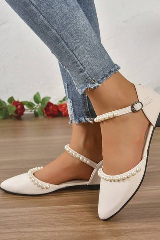 Pointed Toe Flat Pearl Decor Sandals