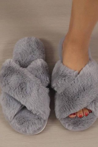 Fluffy Cross Strap Bedroom Slippers