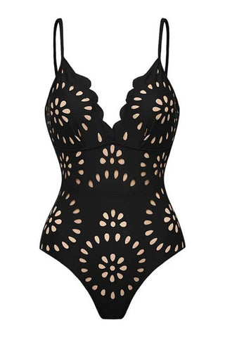 Sexy Lace Flower Hollow One-Piece Swimsuit