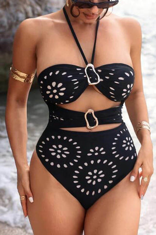 Sexy Hollow Halter Neck Drawstring Swimsuit