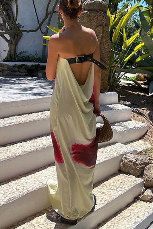 Elegant Floral Print Sexy Strapless Backless Maxi Dress