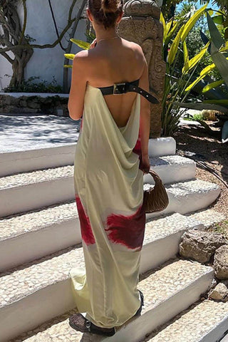 Elegant Floral Print Sexy Strapless Backless Maxi Dress