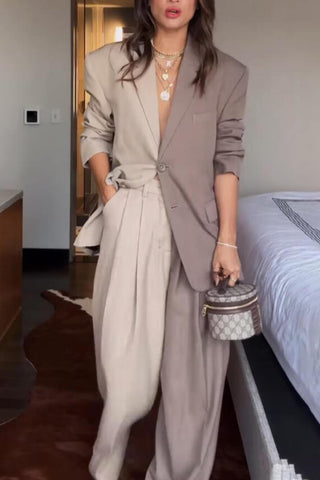 Unique Two-Tone Colorblock Classic Suit Blazer and Pants Set