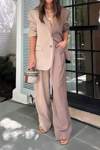 Unique Two-Tone Colorblock Classic Suit Blazer and Pants Set