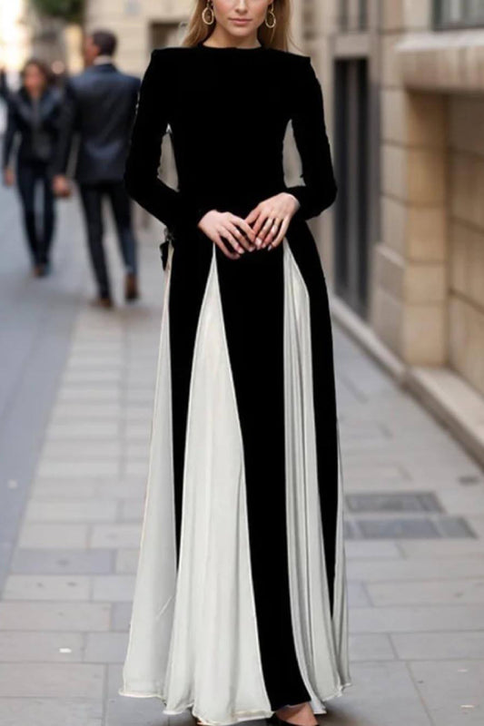 Glam Elegant Panelled Tulle Long Sleeve A-line Maxi Dress