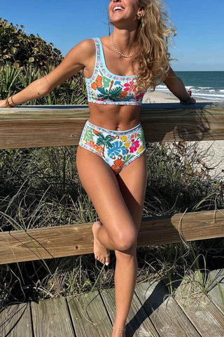 Unique Floral Print Stretch Bikini Swimsuit