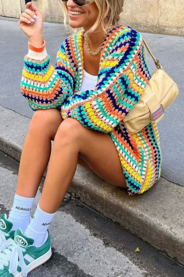 Colorful Striped Knitting Loose Cardigan