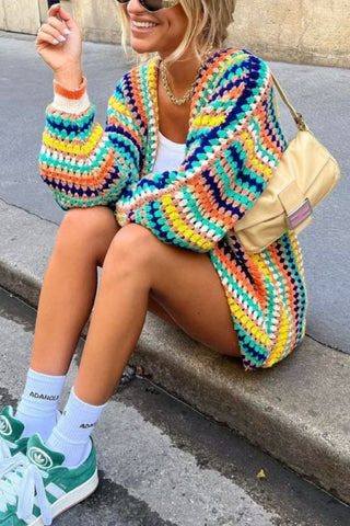 Colorful Striped Knitting Loose Cardigan