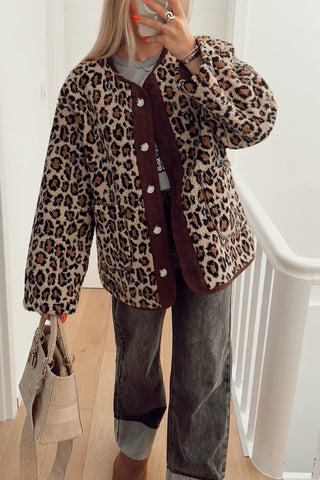 Leopard print casual loose long sleeve jacket