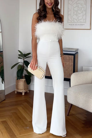 Bandeau Feather Sleeveless Overall Jumpsuit