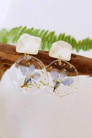 Pressed Flower Earrings - Epoxy Vintage Blue Romantic