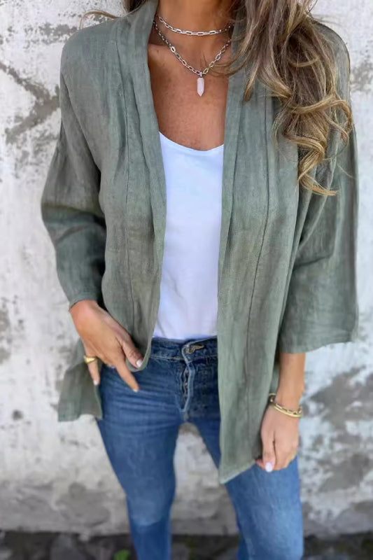 Ruched 3/4 Sleeve Cardigan