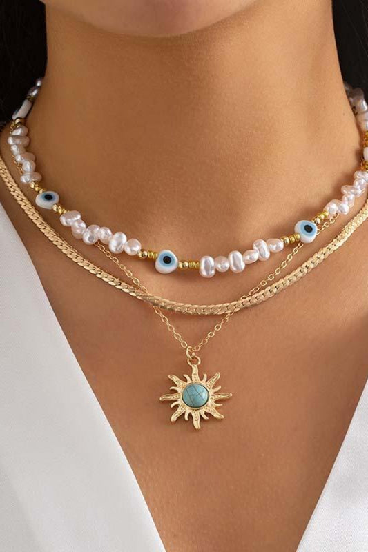 Vintage Eye Pearl Sun Turquoise Necklace