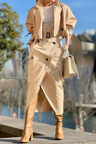 Versatile casual workwear temperament button belt skirt set