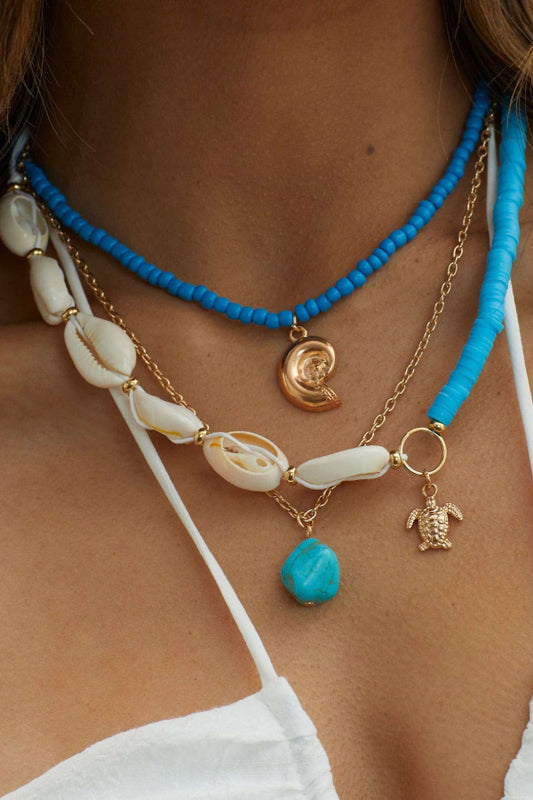 Bora Bora Shell Bead Multi-Layer Necklace Gold