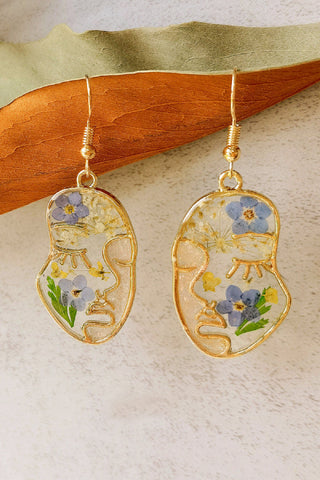 Pressed Flower Earrings -Abstract Face Forget Me Not Flower