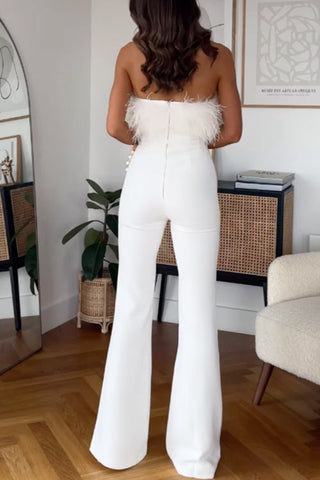 Bandeau Feather Sleeveless Overall Jumpsuit