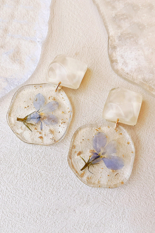 Pressed Flower Earrings - Epoxy Vintage Blue Romantic