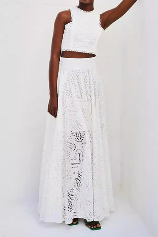 Sleeveless Lace Top and Pocket long Skirt Set