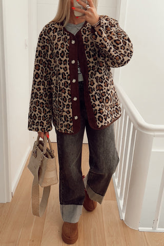 Leopard print casual loose long sleeve jacket