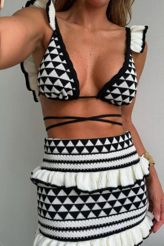 Sexy Striped Knitted Bohemian Beach Skirt Set