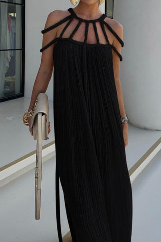 Draped Woven Halterneck Backless Maxi Dress