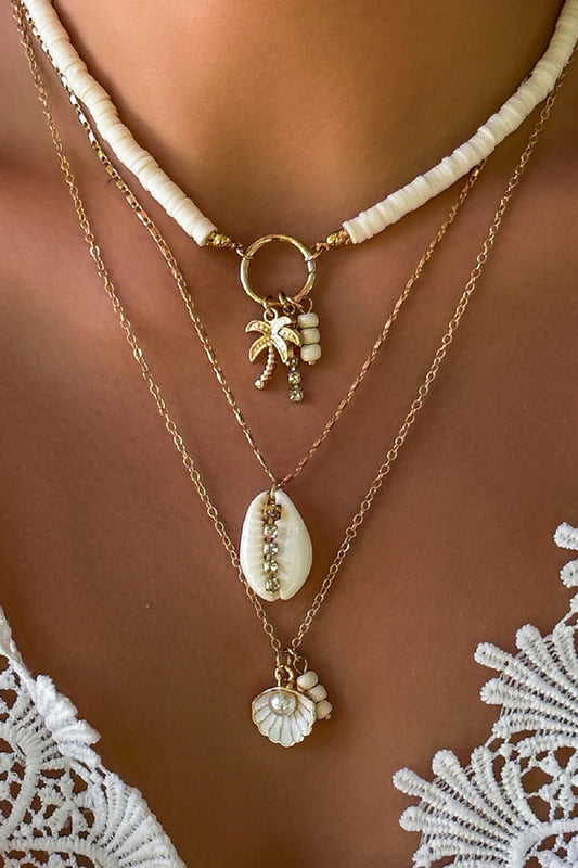 Shell And Sunflower Pendant Multi-layered Necklace