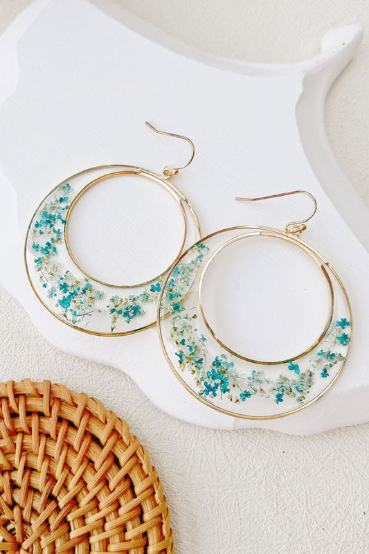 Queen Anne Lace Dried Flowers Large Hoop Earrings