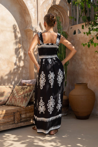 Abstract Square Neck Maxi Dress