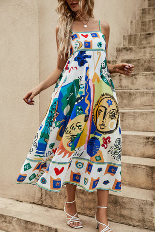 Printed high waist sleeveless maxi dress