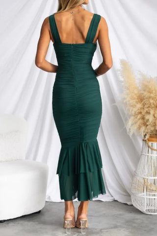 Solid Fold Trumpet Mermaid maxi Dresses