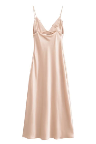 Sleeveless satin suspender maxi dress