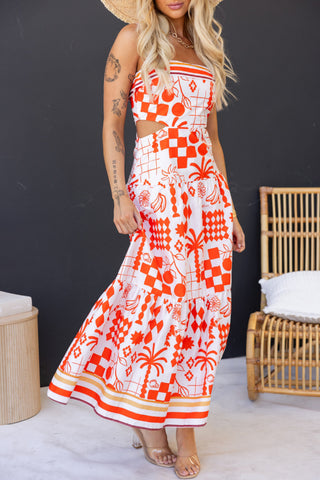 Waist hollow print Cami midi dress