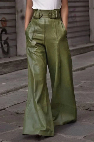 High Waisted Loose Pleated Pockets Split-Joint Pants Trousers