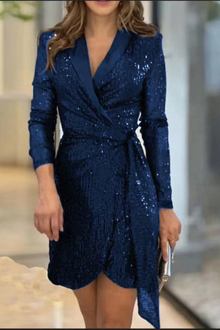 Sequined suit tie mini dress