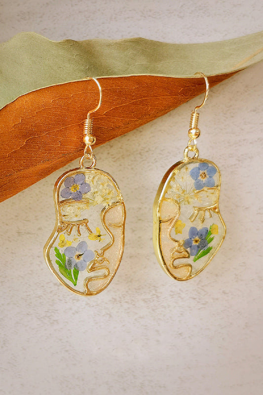 Pressed Flower Earrings -Abstract Face Forget Me Not Flower