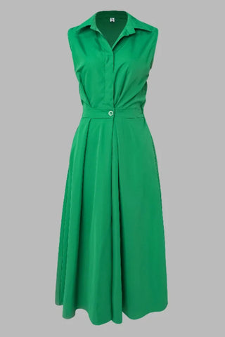 Sleeveless Solid Color Lapel Midi Dresses