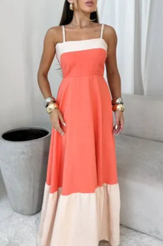 Contrast two-tone maxi dress