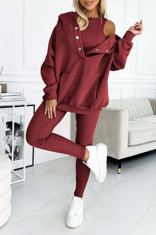 Thickened hooded sweatshirt, slim-fit vest and pants Three-piece set