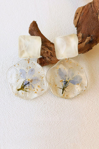 Pressed Flower Earrings - Epoxy Vintage Blue Romantic