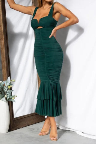 Solid Fold Trumpet Mermaid maxi Dresses